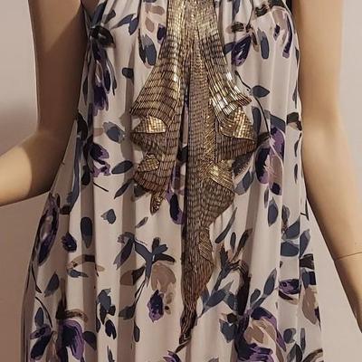 Vtg Missoni Orange Label Demi Couture silver Beaded Balayeuse Silk dress