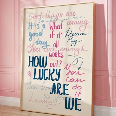 20" x 28" - How Lucky Are We Wall Art Print Navy Blue Pink Preppy Print Retro Trendy Wall Art Aesthetic Dorm Decor Bedroom Wall...