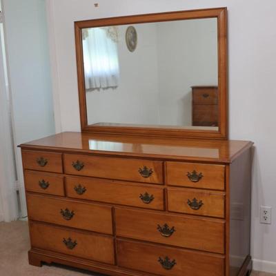 Vintage Solid Maple Mirrored Dresser