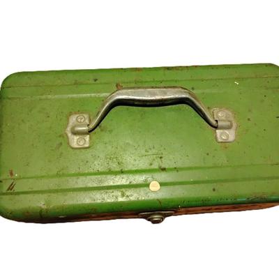 Green metal toolbox and contents of toolbox