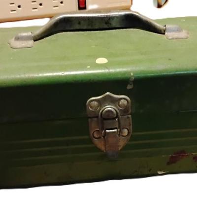 Green metal toolbox and contents of toolbox