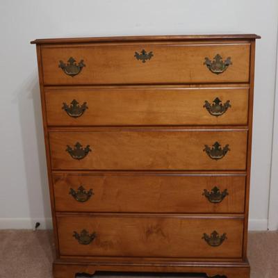 Tall Maple Early American Style Five Drawer Dresser