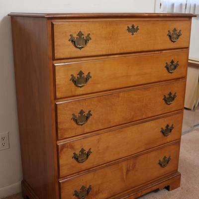 Tall Maple Early American Style Five Drawer Dresser