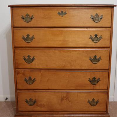 Tall Maple Early American Style Five Drawer Dresser