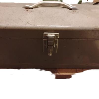 Grey Metal Toolbox and its contents