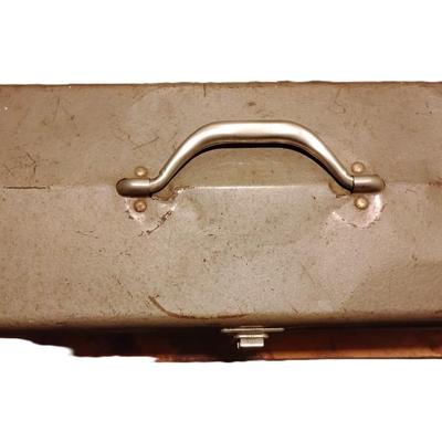 Grey Metal Toolbox and its contents