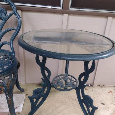 Cast Metal Bistro Table and Chair with Iris Design