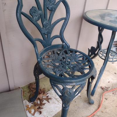 Cast Metal Bistro Table and Chair with Iris Design