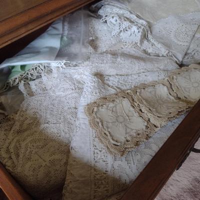 Collection of Tatted/Embroidered Table Linens- Runners, Doilies, Table Cloths, Napkins, etc