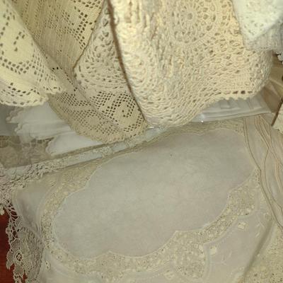 Collection of Tatted/Embroidered Table Linens- Runners, Doilies, Table Cloths, Napkins, etc
