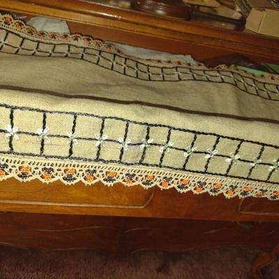 Collection of Tatted/Embroidered Table Linens- Runners, Doilies, Table Cloths, Napkins, etc