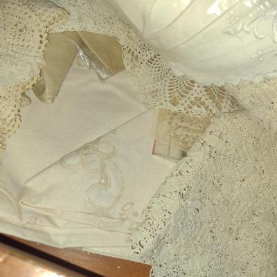 Collection of Tatted/Embroidered Table Linens- Runners, Doilies, Table Cloths, Napkins, etc