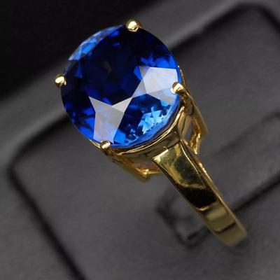 Invaluable Navy Blue Sapphire 10.70Ct 925 Sterling Silver 24K Gold Plated Ring