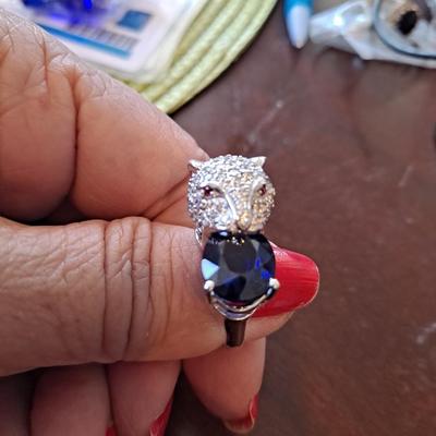 Gleaming Royal Blue Sapphire 8.03Ct 925 Sterling Silver Handmade Leopard Ring