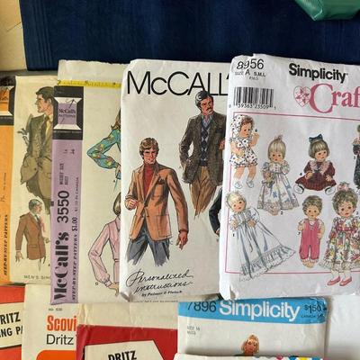 FABRIC, PANT STRETCHERS, IRON, SEWING PATTERNS AND MUCH MORE