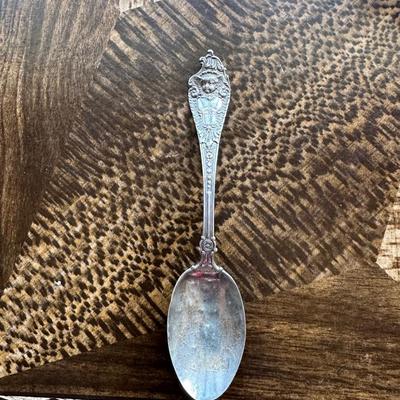 STERLING SILVER SPOONS AND STERLING SILVER BASKET WITH GLASS BOWL INSERT CANDY DISH WITH HANDLE