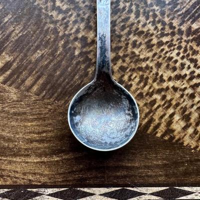 WALKING CANE HANDLE WITH STERLING SILVER TIP, GLASS PAPERWEIGHT AWARD WITH STERLING SILVER RIBBON AND COLLECTORS SPOON