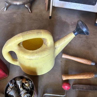 HAND TOOLS, METAL GAS CAN, FUNNEL, HOSE PARTS AND MORE