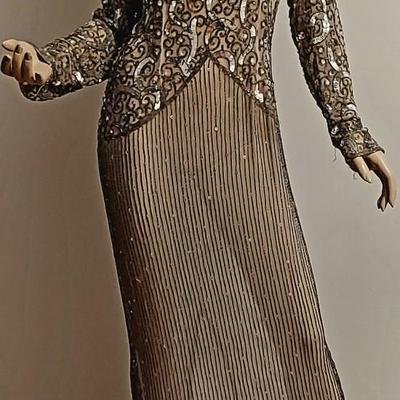 Vtg 80s Layering silver Grey Beaded maxi dress