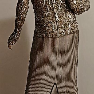 Vtg 80s Layering silver Grey Beaded maxi dress