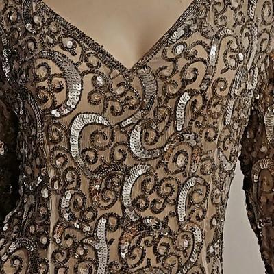 Vtg 80s Layering silver Grey Beaded maxi dress