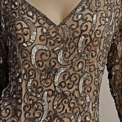 Vtg 80s Layering silver Grey Beaded maxi dress