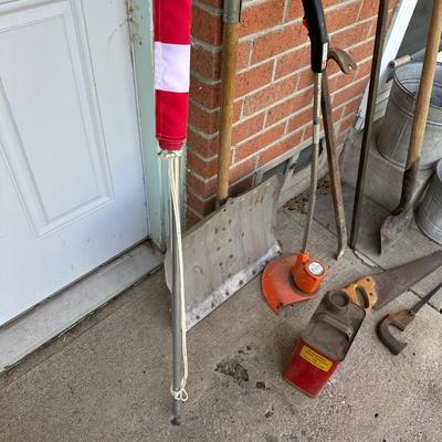 HAND SAWS, ELECTRIC GRASS TRIMMER, METAL GAS CAN, GALVANIZED METAL BUCKETS AND MORE