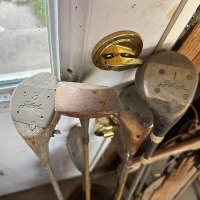 VINTAGE SLED AND GOLF CLUBS
