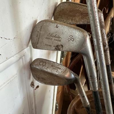VINTAGE SLED AND GOLF CLUBS