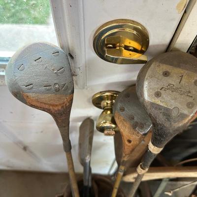 VINTAGE SLED AND GOLF CLUBS