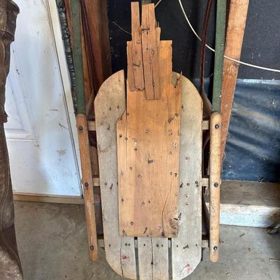 VINTAGE SLED AND GOLF CLUBS