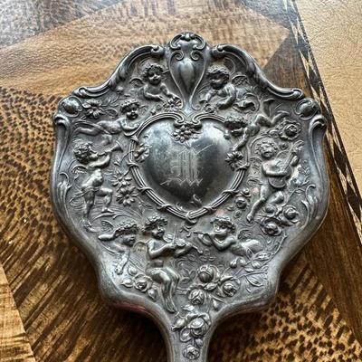 VINTAGE HAND MIRROR, VINTAGE HAIR CRIMPERS, VINTAGE DIAMANTA OPEAR GLASSES, VINTAGE TRAY AND BRUSH