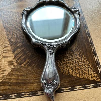 VINTAGE HAND MIRROR, VINTAGE HAIR CRIMPERS, VINTAGE DIAMANTA OPEAR GLASSES, VINTAGE TRAY AND BRUSH