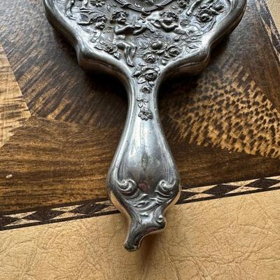VINTAGE HAND MIRROR, VINTAGE HAIR CRIMPERS, VINTAGE DIAMANTA OPEAR GLASSES, VINTAGE TRAY AND BRUSH