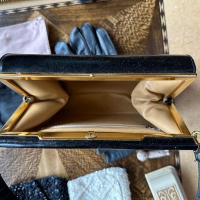 VINTAGE METAL HAT STANDS, VINTAGE WOMENS SHOES, HANDBAG, 2 PRETTY CLUTCHES, WOMENS GLOVES AND MORE