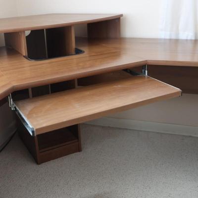 Corner Desk with Monitor Platform, Keyboard Shelf