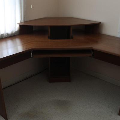 Corner Desk with Monitor Platform, Keyboard Shelf