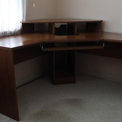 Corner Desk with Monitor Platform, Keyboard Shelf