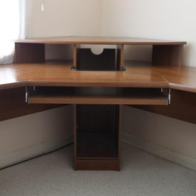 Corner Desk with Monitor Platform, Keyboard Shelf
