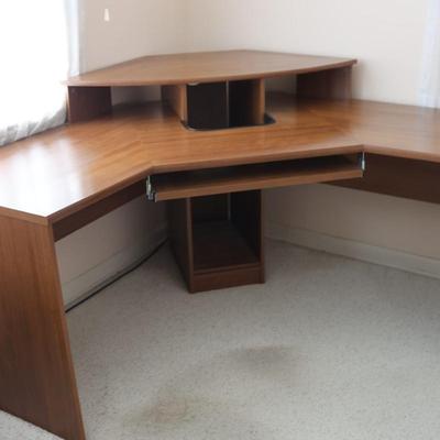 Corner Desk with Monitor Platform, Keyboard Shelf