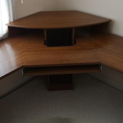 Corner Desk with Monitor Platform, Keyboard Shelf