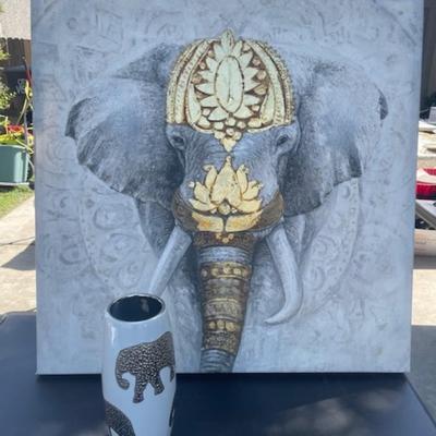 Elephant Artwork and Vase