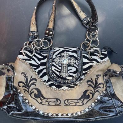 Zebra Western Purse with Crystals