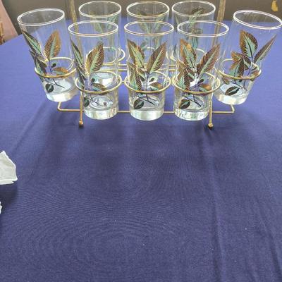M Vintage Drinking Glass Set w/carrier