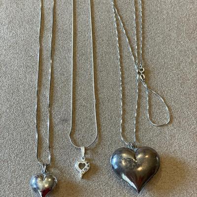 3 sterling heart pendants