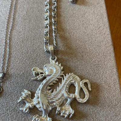Thin 10k chain, small pendant & large Chinese dragon pendant