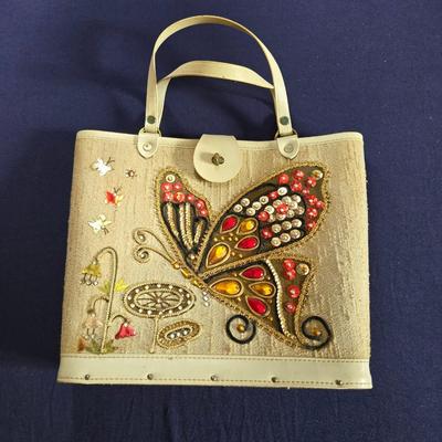 Vintage Butterfly Beaded Edith Collins Style Purse