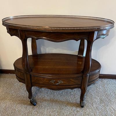 Vintage 60's White of Mebane French Provincial Serving Table w Brass Gallery