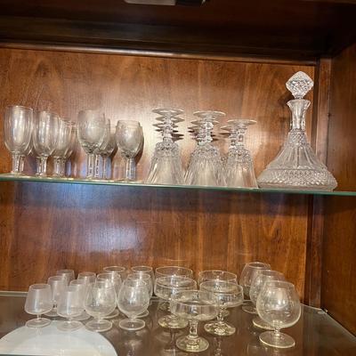 Big Lot Vintage Etched Glass, Crystal, Barware Glasses Decanter