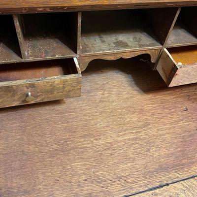 Antique Drop Slant Front Petite Secretary Desk - Ornate Lionshead Carving